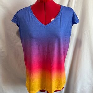 Gradient V-Neck Women's Top - Blue, Pink, Yellow
